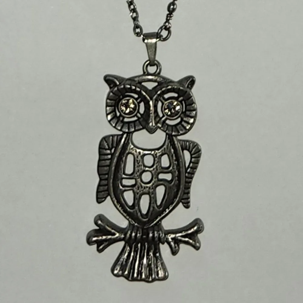 Owl necklace silver gunmetal